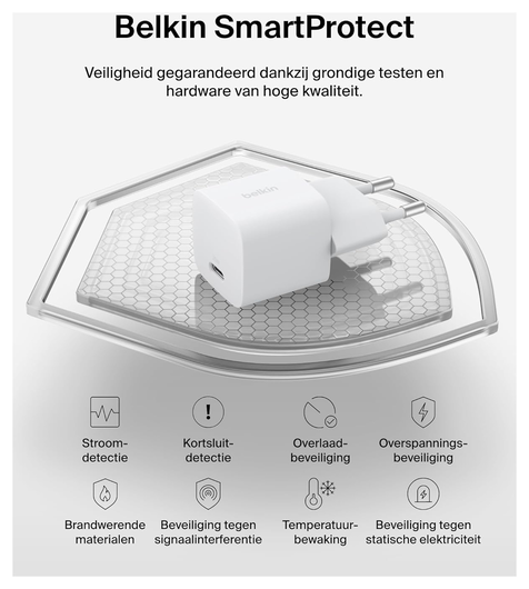 Belkin BoostCharge 25W Fast Charge Snellader USB‑C Adapter met PPS Wit afbeelding 6