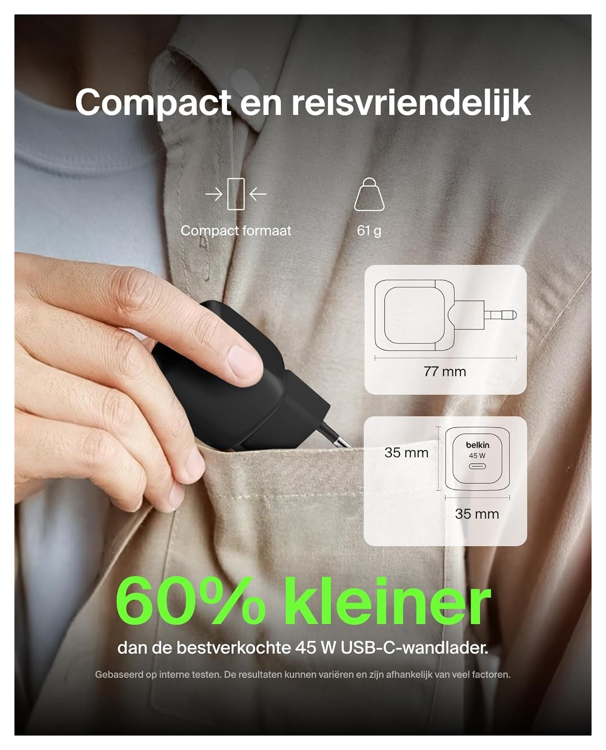 Belkin BoostCharge 45W USB-C Snellader Power Delivery Fast Charge Zwart afbeelding 3