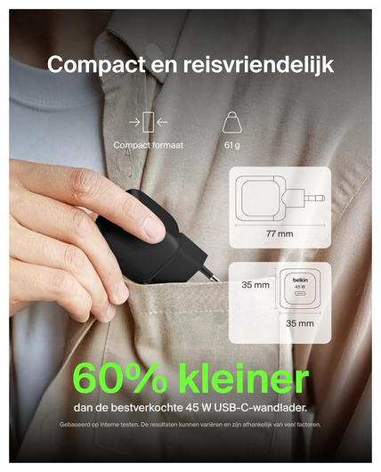 Belkin BoostCharge 45W USB-C Snellader Power Delivery Fast Charge Zwart afbeelding 3