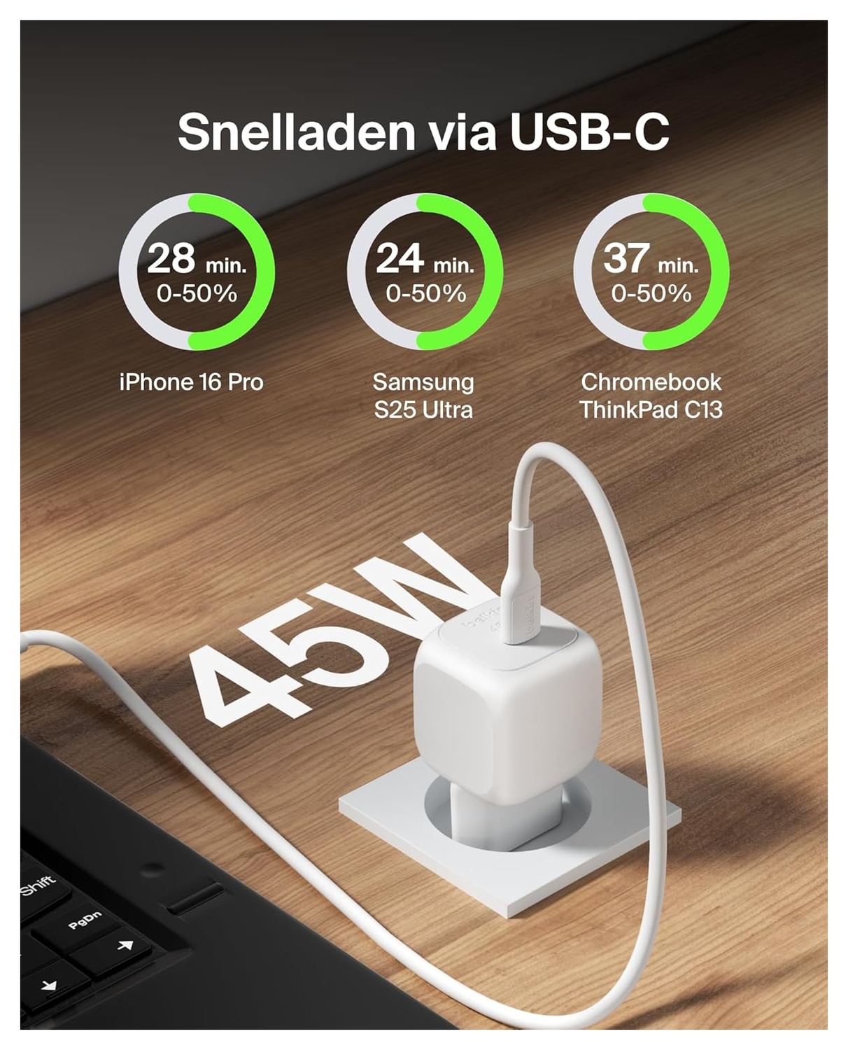 Belkin BoostCharge 45W USB-C Snellader Power Delivery Fast Charge Wit afbeelding 2
