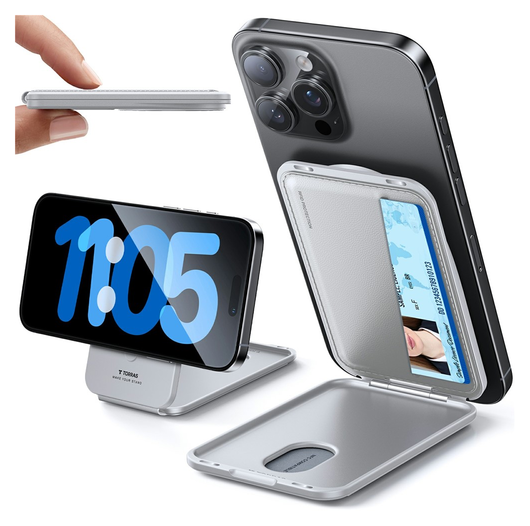 TORRAS MagSafe Pasjeshouder / Kaarthouder met Standaard 360° Draaibaar Grijs afbeelding 1