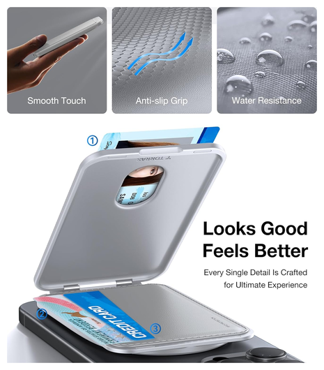 TORRAS MagSafe Pasjeshouder / Kaarthouder met Standaard 360° Draaibaar Grijs afbeelding 4