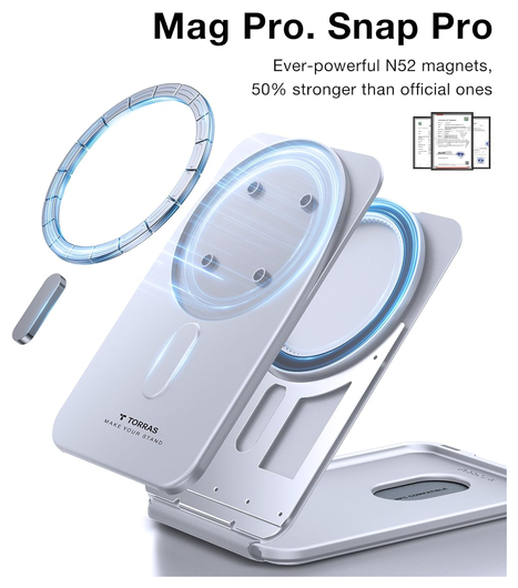 TORRAS MagSafe Pasjeshouder / Kaarthouder met Standaard 360° Draaibaar Grijs afbeelding 7