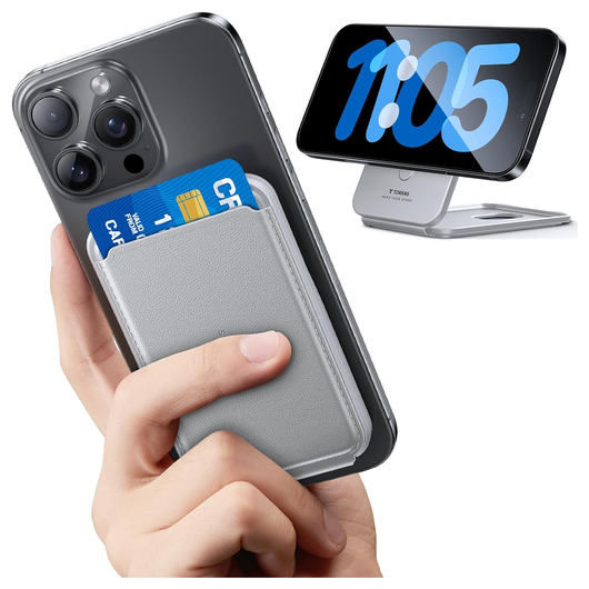 TORRAS MagSafe Pasjeshouder / Kaarthouder met Standaard 360° Draaibaar Grijs afbeelding 8