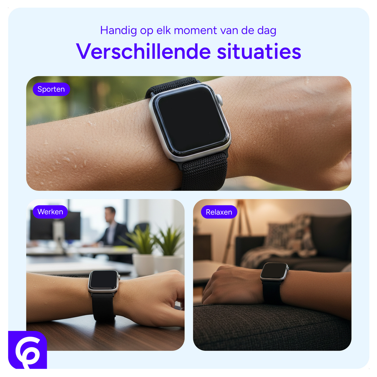 SBG Nylon Apple Watch Bandje - 1-11/SE - 38/40/41/42MM - 6-Pack Donker afbeelding 6