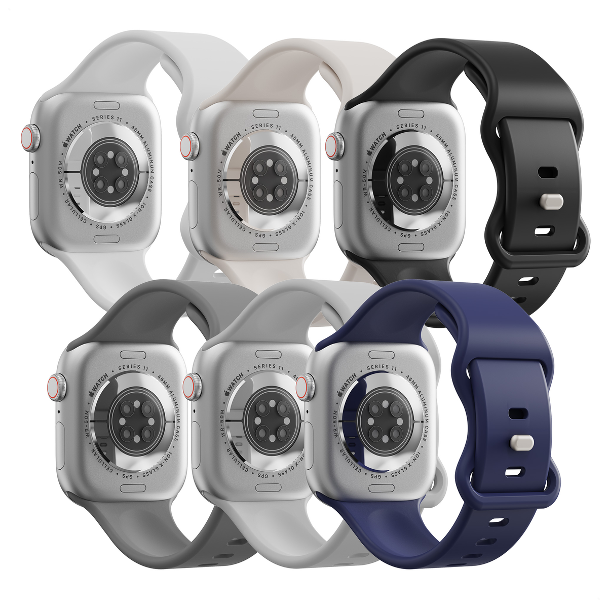 SBG Siliconen Apple Watch Bandje 1-11/SE - 38/40/41/42MM - 6-pack Donker afbeelding 1