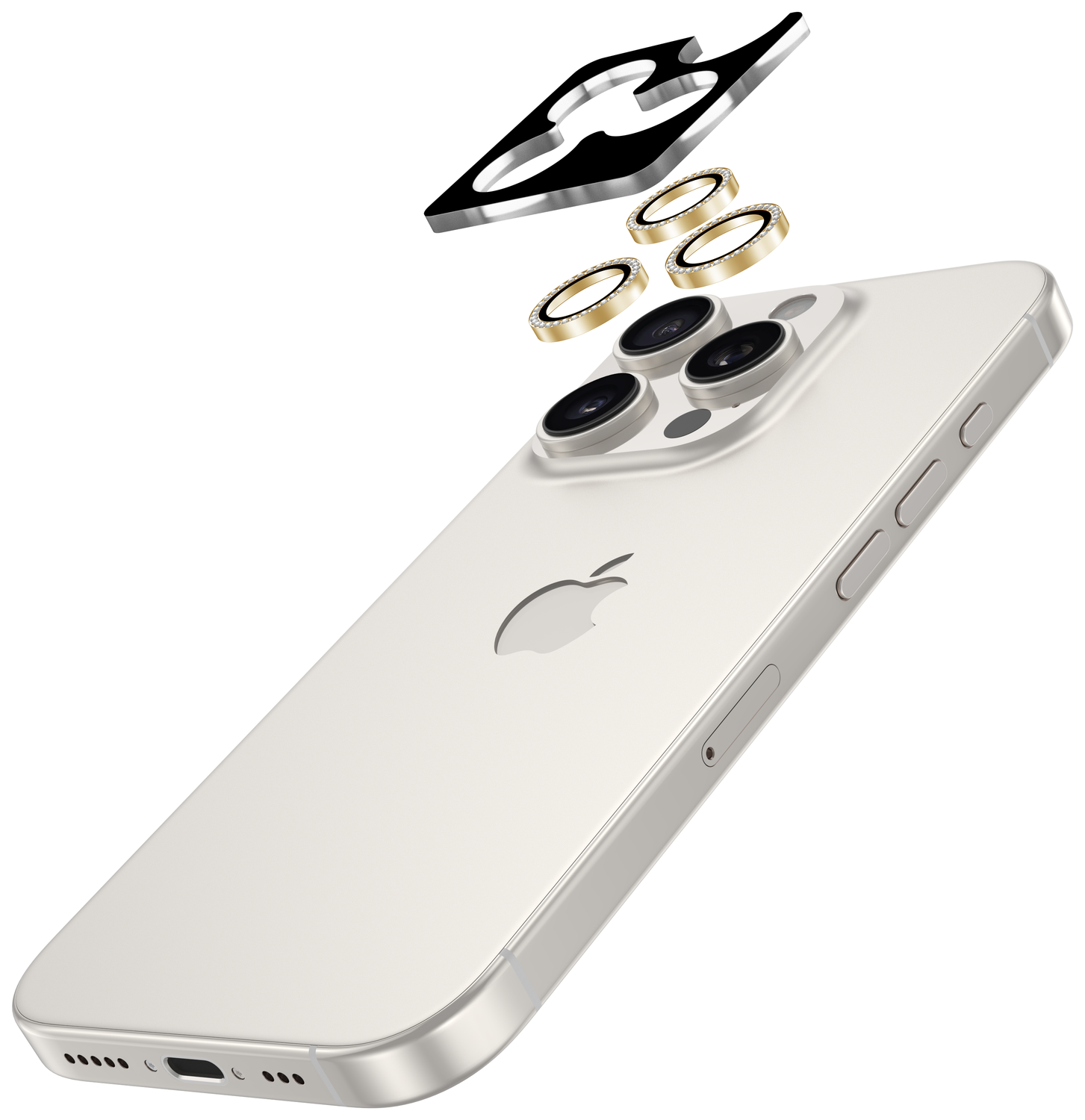 AVY iPhone 14 Pro / 14 Pro Max Camera Protector Rings Diamant Goud afbeelding 2