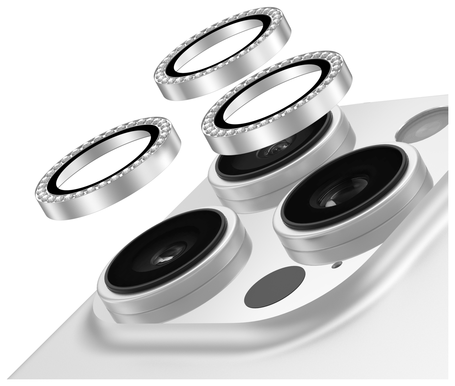 AVY iPhone 15 Pro / 15 Pro Max Camera Protector Rings Diamant Zilver afbeelding 1