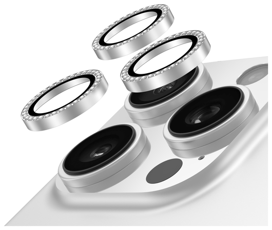 AVY iPhone 14 Pro / 14 Pro Max Camera Protector Rings Diamant Zilver afbeelding 1