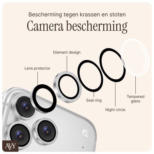 AVY iPhone 14 Pro / 14 Pro Max Camera Protector Rings Diamant Zilver afbeelding 4