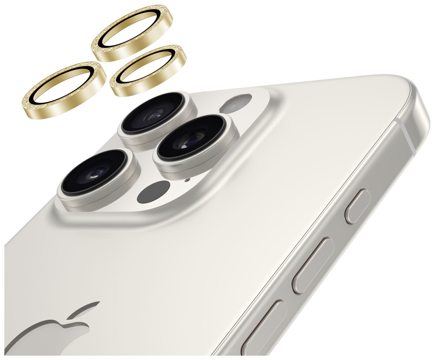 AVY iPhone 15 Pro / 15 Pro Max Camera Protector Rings Glitter Goud afbeelding 9