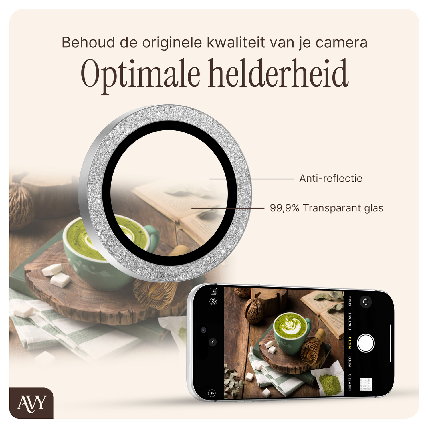 AVY iPhone 14 Pro / 14 Pro Max Camera Protector Rings Glitter Goud afbeelding 5