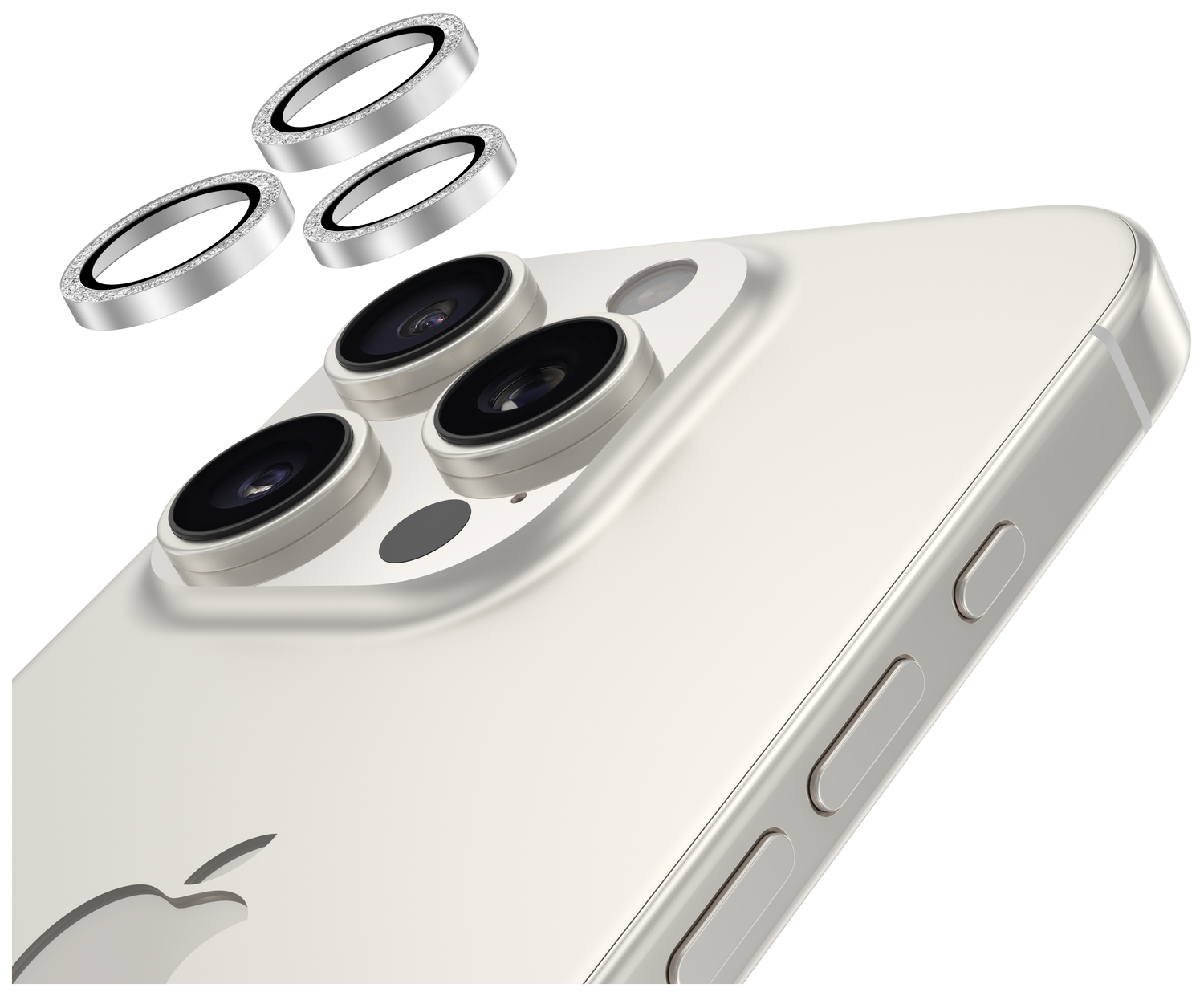 AVY iPhone 15 Pro / 15 Pro Max Camera Protector Rings Glitter Zilver afbeelding 9