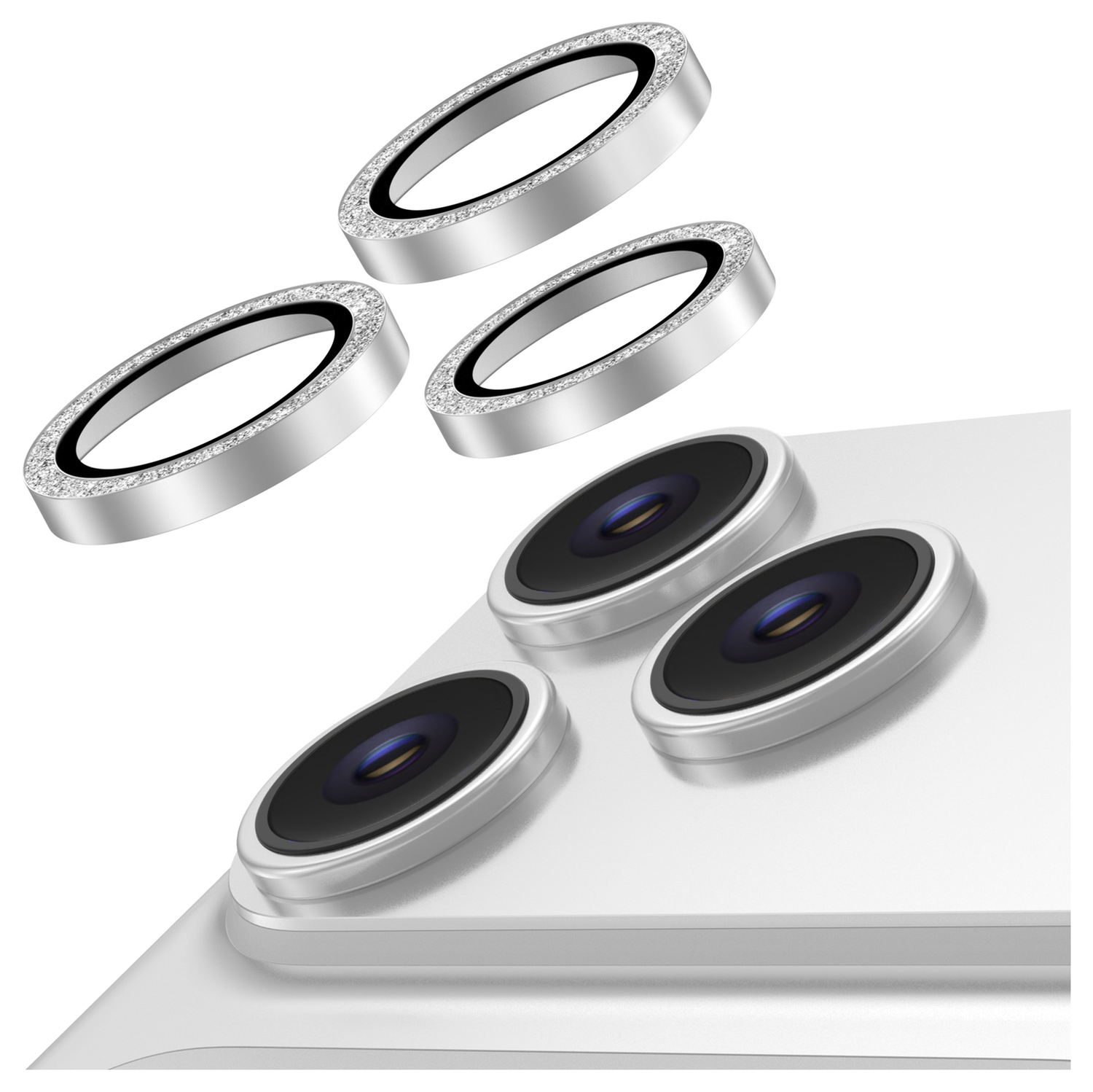 AVY iPhone 14 Pro / 14 Pro Max Camera Protector Rings Glitter Zilver afbeelding 1