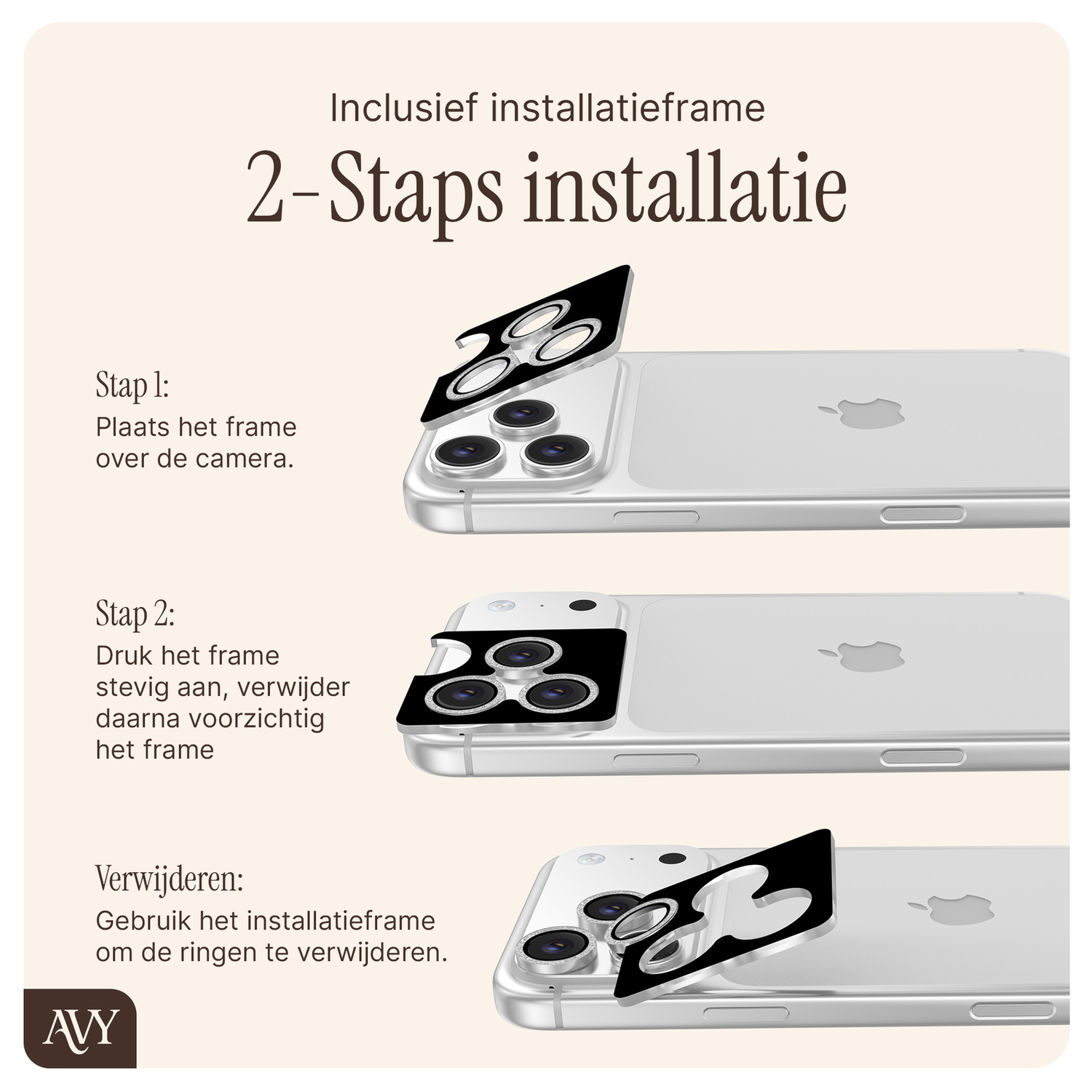 AVY iPhone 14 Pro / 14 Pro Max Camera Protector Rings Glitter Zilver afbeelding 7