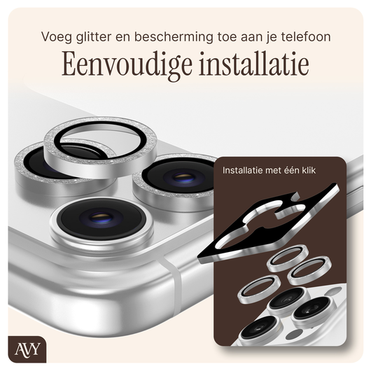 AVY iPhone 14 Pro / 14 Pro Max Camera Protector Rings Glitter Zilver afbeelding 5