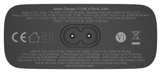 Anker (112W) Desktop Charger 6-in-1 Oplaadstation USB/USB-C Snellader Zwart afbeelding 10