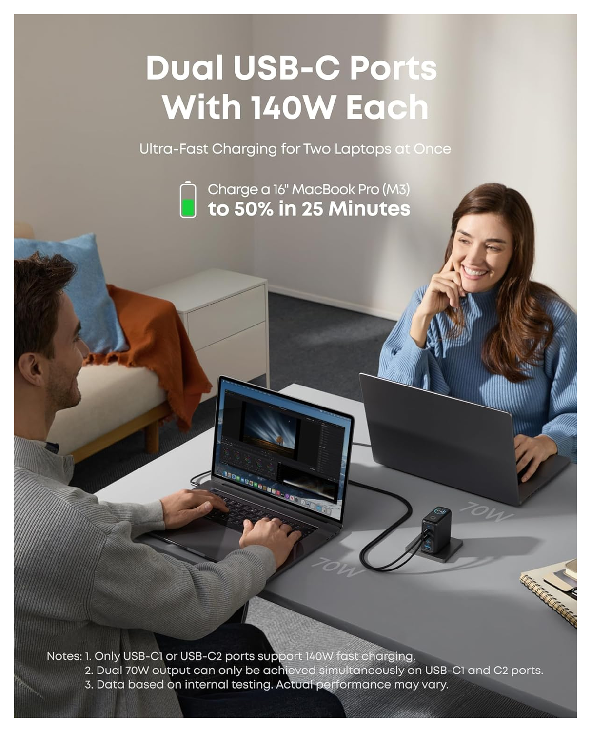 Anker Zolo (140W) USB-C Oplader GaN Snellader voor MacBook/Laptop Zwart afbeelding 3