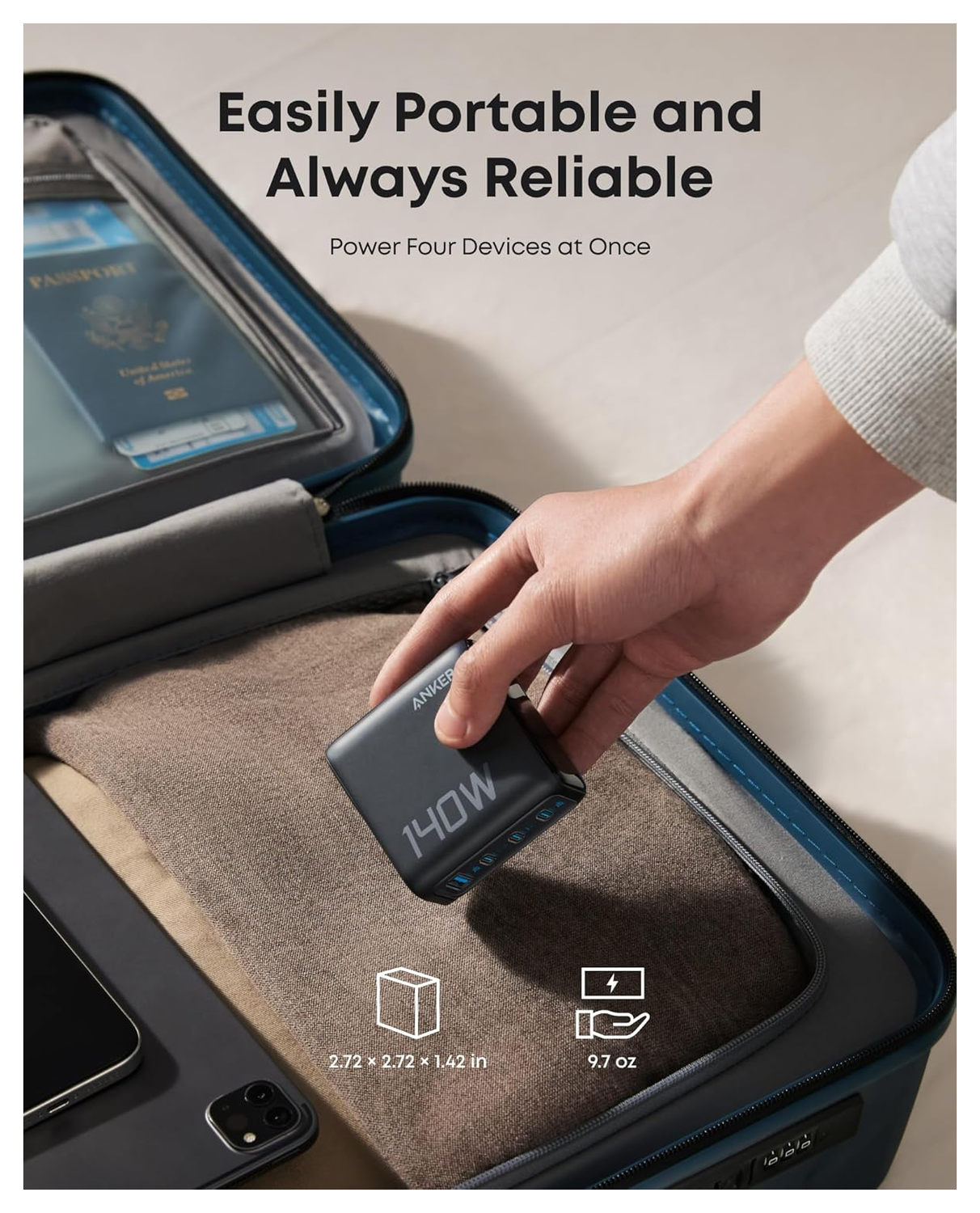 Anker Zolo (140W) USB-C Oplader GaN Snellader voor MacBook/Laptop Zwart afbeelding 6