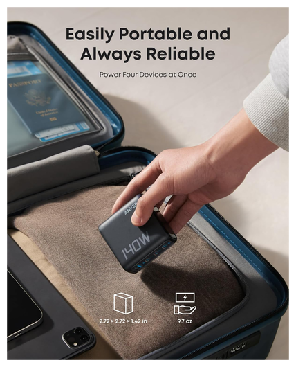 Anker Zolo (140W) USB-C Oplader GaN Snellader voor MacBook/Laptop Zwart afbeelding 6