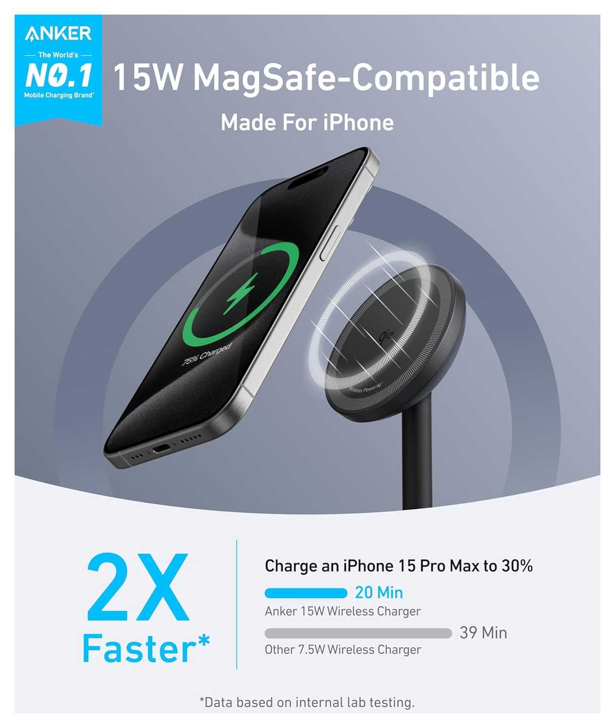 Anker MagGo Qi2 (15W) Draadloze MagSafe Oplaad Standaard Zwart afbeelding 2