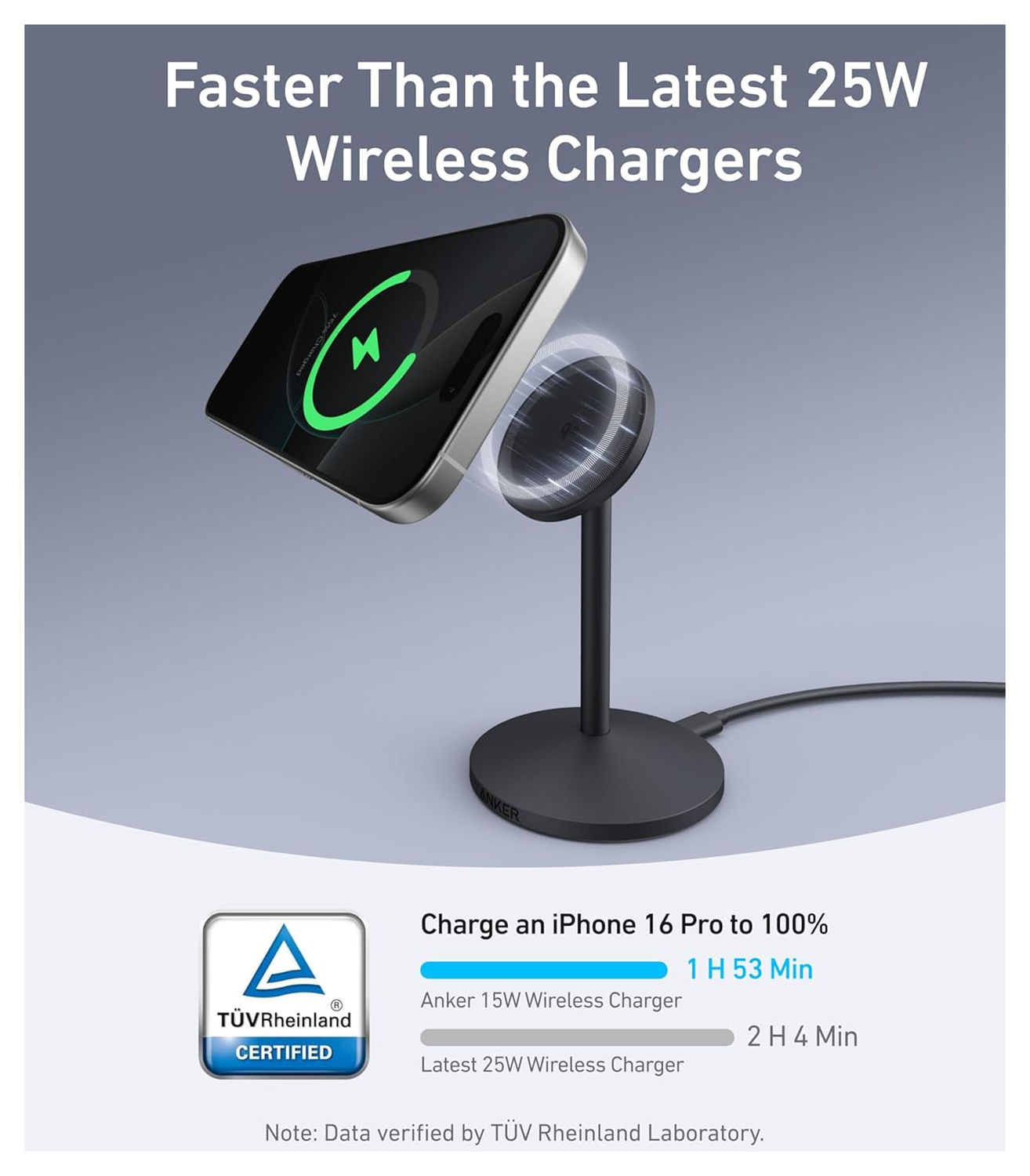 Anker MagGo Qi2 (15W) Draadloze MagSafe Oplaad Standaard Zwart afbeelding 3