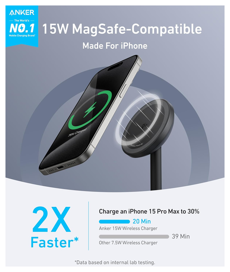 Anker MagGo Qi2 (15W) Draadloze MagSafe Oplaad Standaard Zwart afbeelding 2