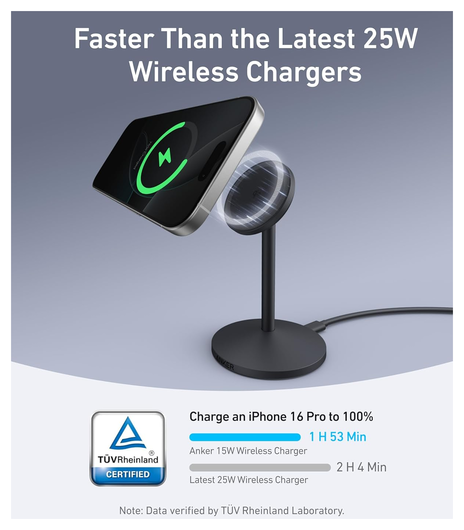 Anker MagGo Qi2 (15W) Draadloze MagSafe Oplaad Standaard Zwart afbeelding 3