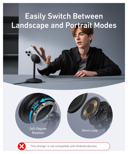 Anker MagGo Qi2 (15W) Draadloze MagSafe Oplaad Standaard Zwart afbeelding 5