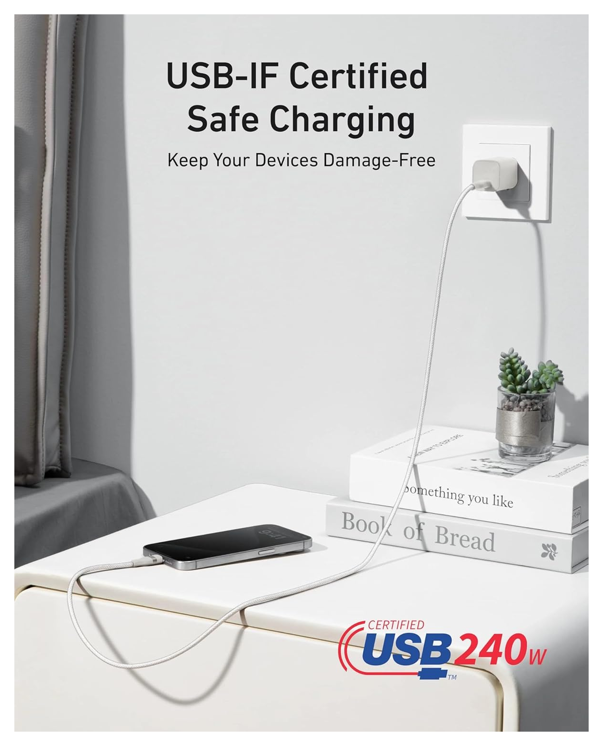 Anker 240W USB-C naar USB-C Kabel Ultra Fast Charge 0.9M Wit afbeelding 3