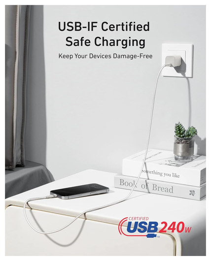 Anker 240W USB-C naar USB-C Kabel Ultra Fast Charge 0.9M Wit afbeelding 3