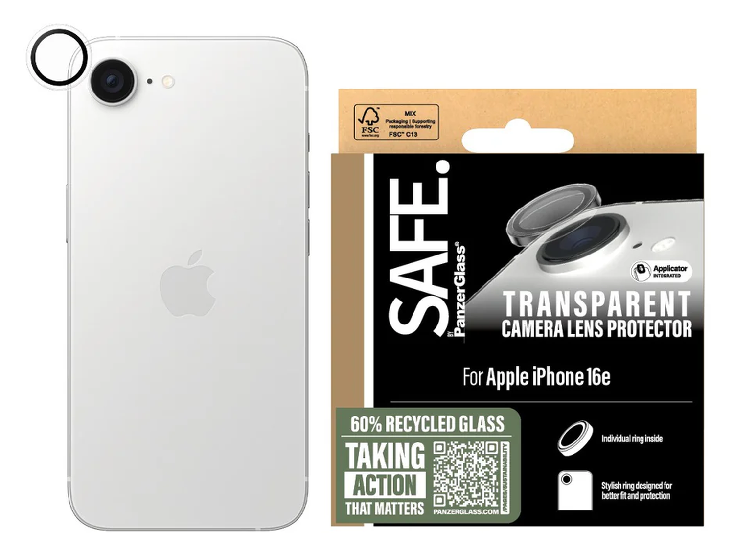 PanzerGlass SAFE iPhone 16e Camera Lens Protector Transparant afbeelding 1