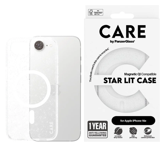 PanzerGlass CARE Star Lit iPhone 16e Hoesje MagSafe Back Cover Transparant afbeelding 1