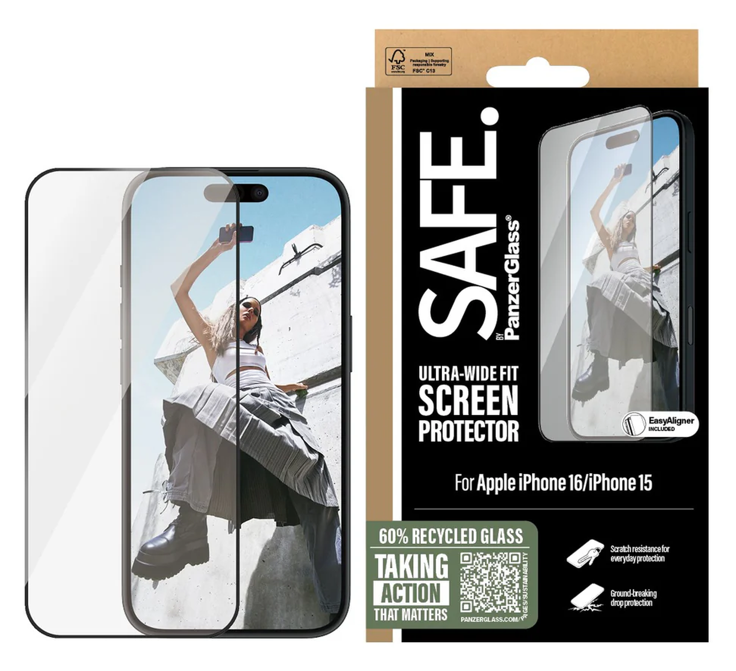 PanzerGlass SAFE Ultra-Wide Fit iPhone 16 / 15 Screen Protector afbeelding 1