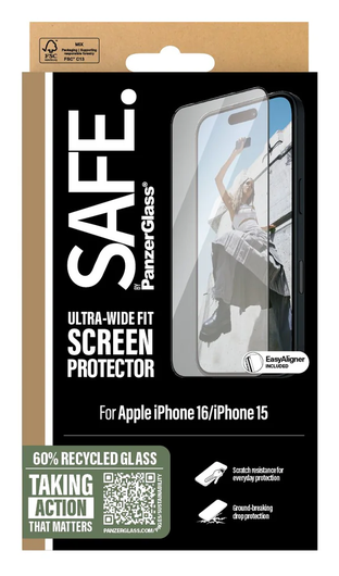 PanzerGlass SAFE Ultra-Wide Fit iPhone 16 / 15 Screen Protector afbeelding 4