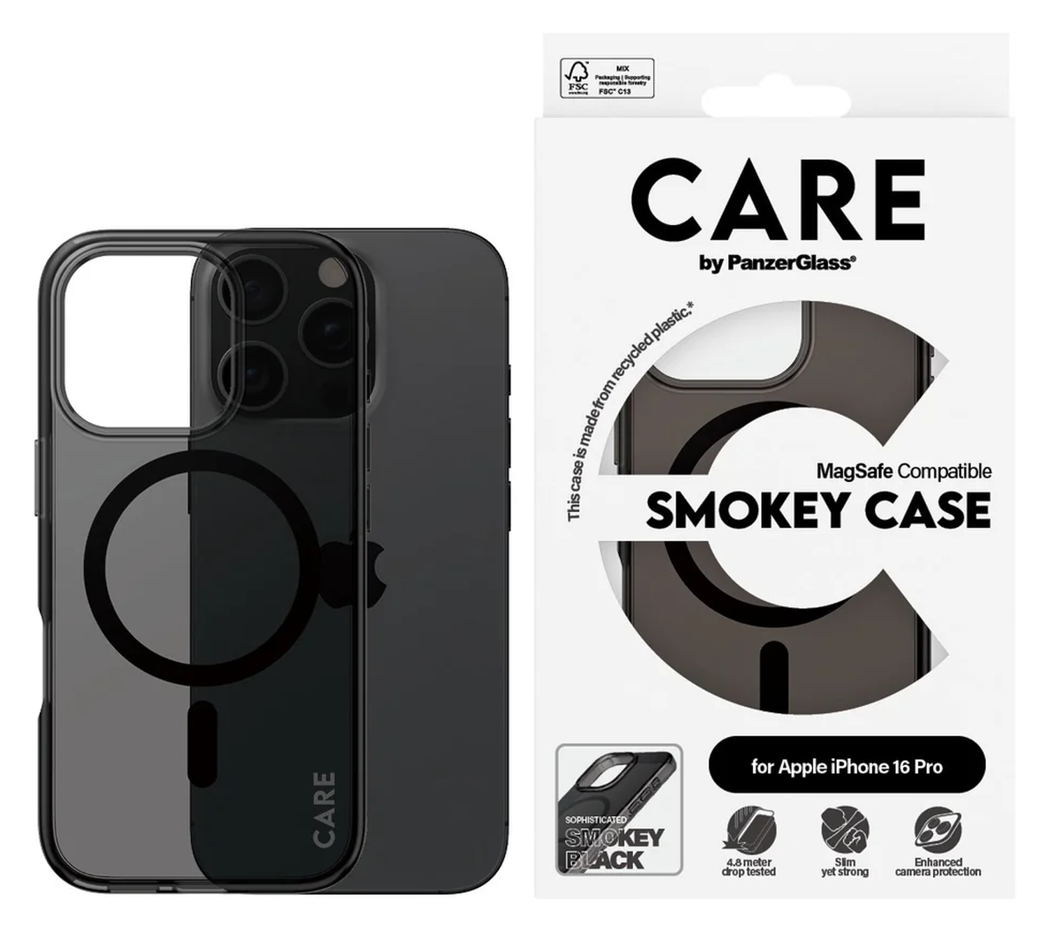 PanzerGlass CARE Smokey iPhone 16 Pro Hoesje MagSafe Back Cover Zwart afbeelding 1