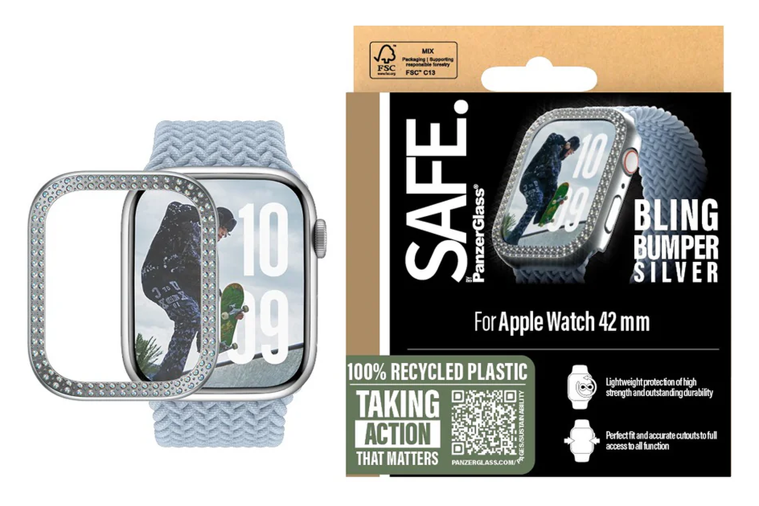 PanzerGlass SAFE Bling - Apple Watch 11/10 42MM Hoesje - Bumper Glitter Zilver afbeelding 1