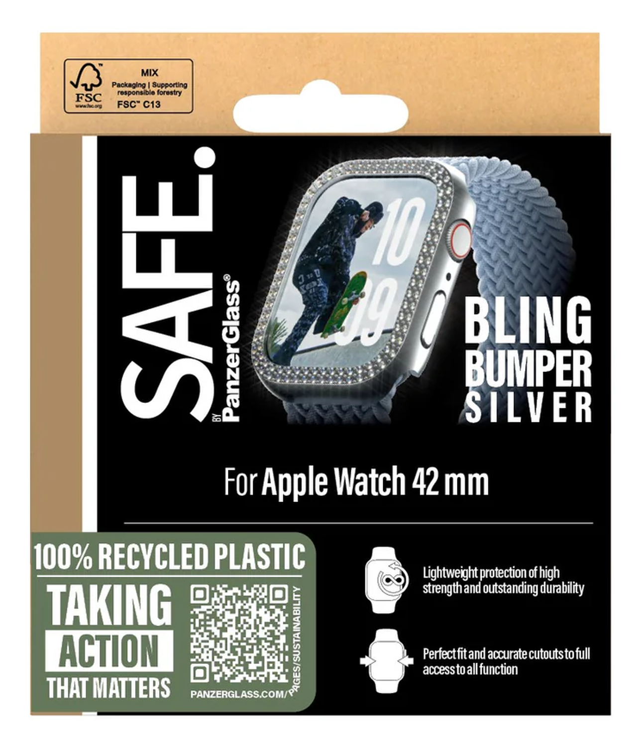 PanzerGlass SAFE Bling - Apple Watch 11/10 42MM Hoesje - Bumper Glitter Zilver afbeelding 4