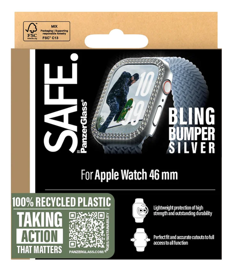 PanzerGlass SAFE Bling - Apple Watch 11/10 46MM Hoesje - Bumper Glitter Zilver afbeelding 4