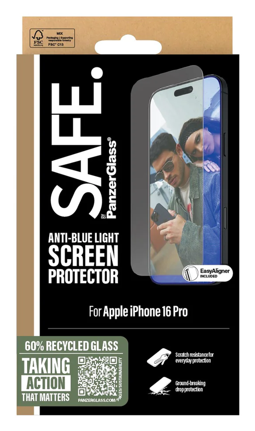 PanzerGlass SAFE Ultra-Wide iPhone 16 Pro Screen Protector Anti Blue Light afbeelding 4