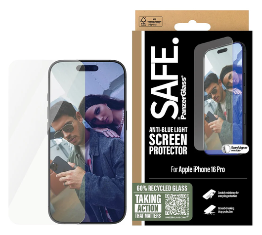PanzerGlass SAFE Ultra-Wide iPhone 16 Pro Screen Protector Anti Blue Light afbeelding 1
