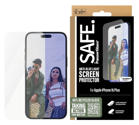 PanzerGlass SAFE Ultra-Wide iPhone 16 Plus Screen Protector Anti Blue Light afbeelding 1