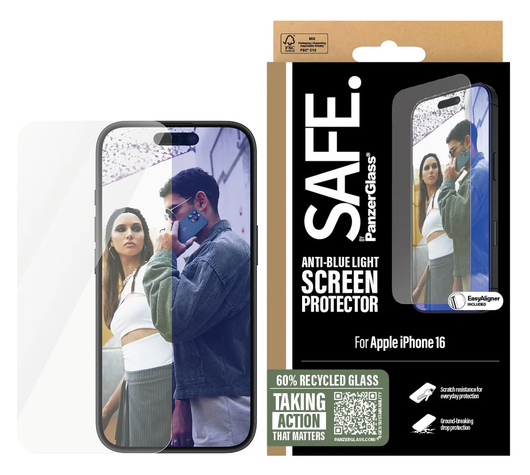 PanzerGlass SAFE Ultra-Wide iPhone 16 Screen Protector Anti Blue Light afbeelding 1