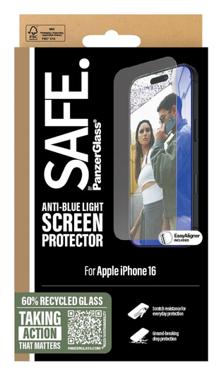 PanzerGlass SAFE Ultra-Wide iPhone 16 Screen Protector Anti Blue Light afbeelding 4