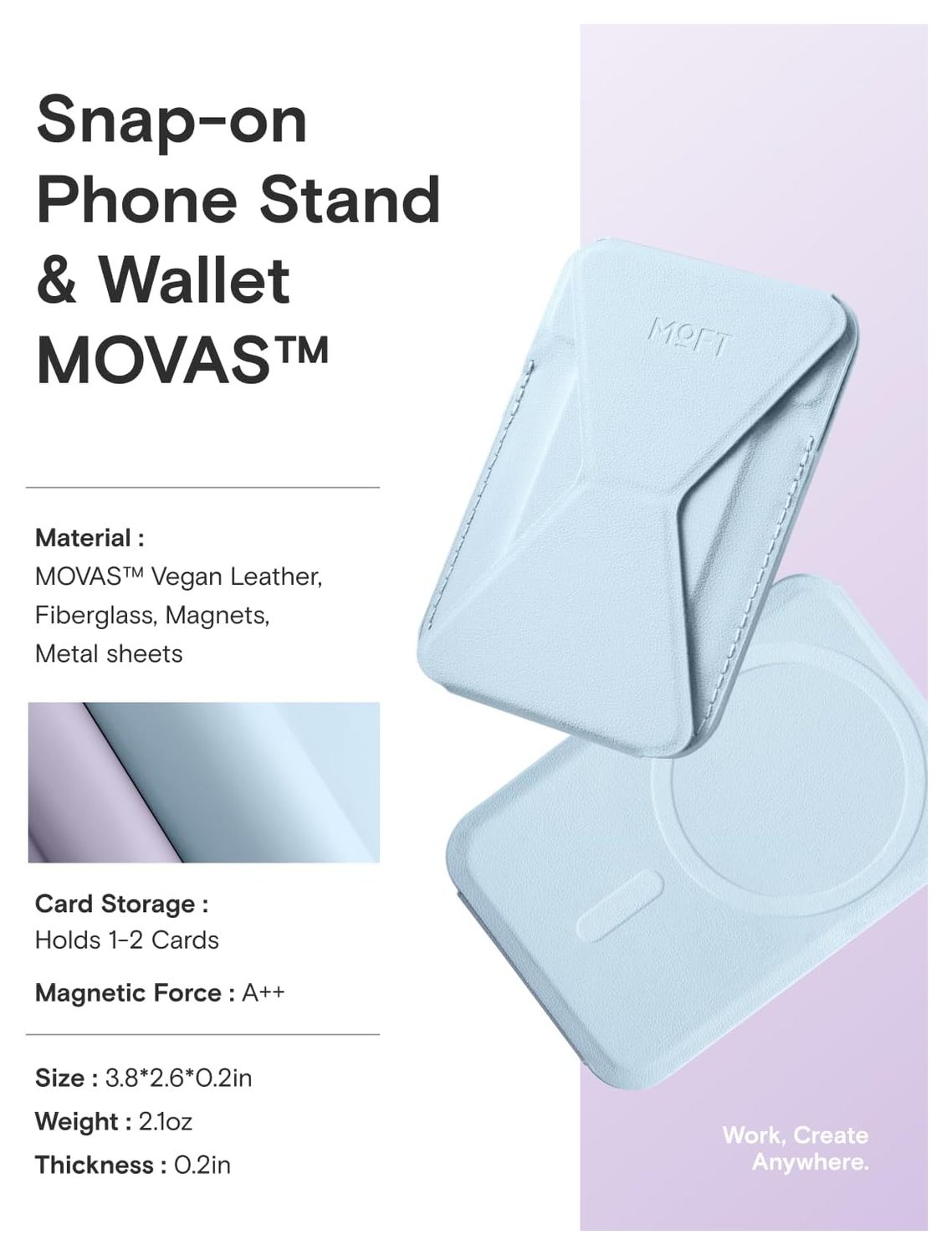 MOFT MOVAS Snap-On MagSafe Kaarthouder Vegan Leer Pasjeshouder Licht Blauw afbeelding 6