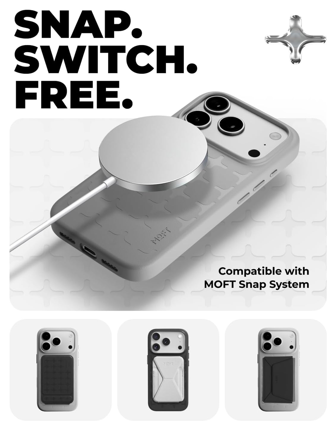 MOFT MOVAS Tombogo Snap iPhone 17 Pro Hoesje MagSafe Vegan Leer Grijs afbeelding 5