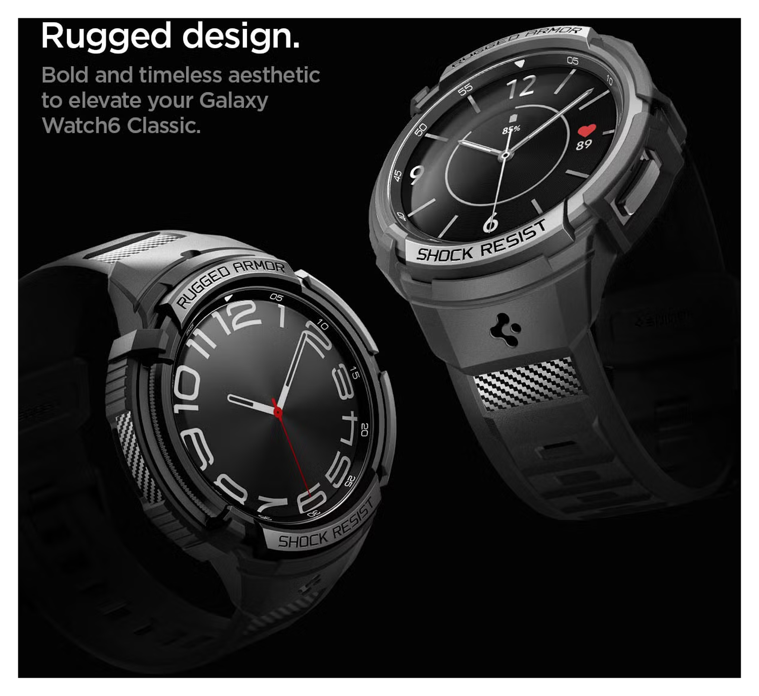 Spigen Rugged Armor - Samsung Galaxy Watch 6 Classic Hoesje Bumper Case - Zwart afbeelding 5