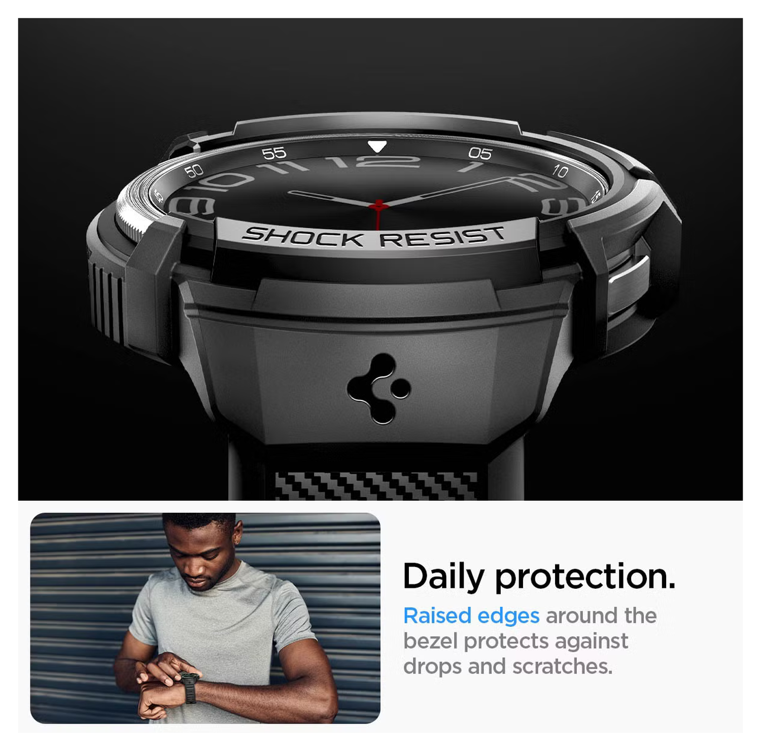 Spigen Rugged Armor - Samsung Galaxy Watch 6 Classic Hoesje Bumper Case - Zwart afbeelding 7