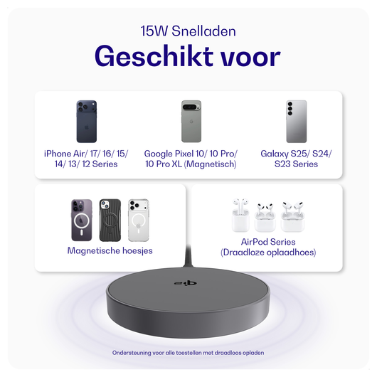 Buddi Power Qi2 / MagSafe Oplader 15W met 25W USB-C Adapter 1,5M Grijs afbeelding 2