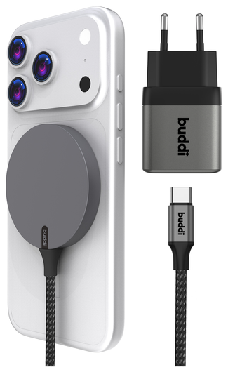 Buddi Power Qi2 / MagSafe Oplader 15W met 25W USB-C Adapter 1,5M Grijs afbeelding 1